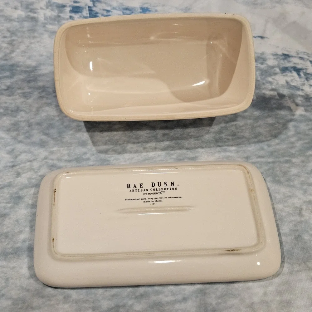 Rae Dunn Kitchen Set TEA Teapot Cream Sugar Butter Dish SOFTEN UP 5pc Artisan